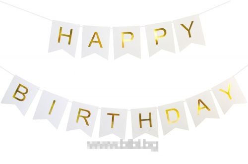 Парти банер ”Happy birthday ” бял със златни букви