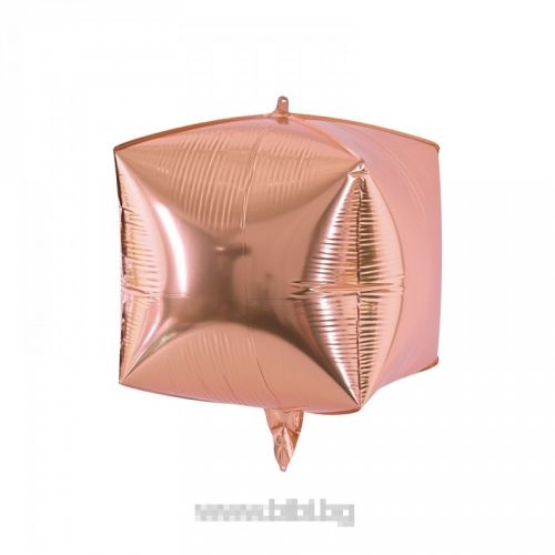 Балон "Куб" Розово злато 4D с хелий