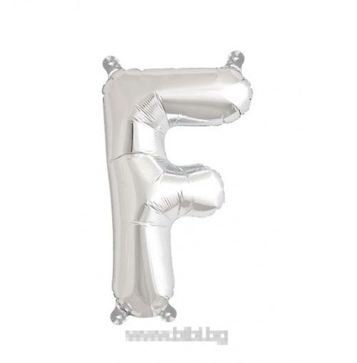 Балон буква "F" сребърно/35 см