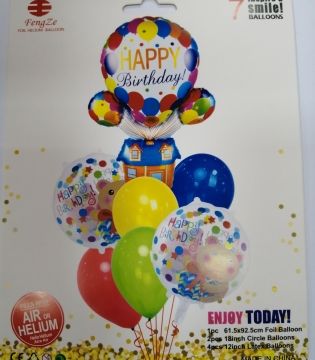 К-кт балони "Happy Birthday Къща" - 7 бр. с хелий