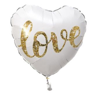 Фолио балон сърце бяло със златен надпис Love