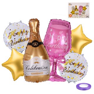 К-кт балони Бутилка и чаша в розово/розово злато - 6 бр.