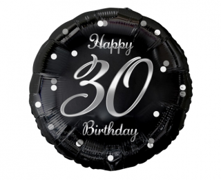 Фолио балон черен със сребърен надпис Happy birthday 30