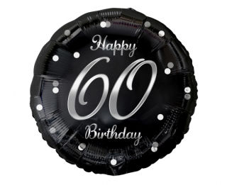 Фолио балон черен със сребърен надпис Happy birthday 60