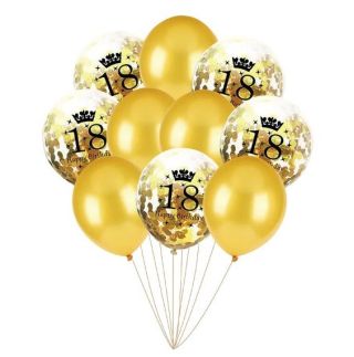 К-кт балони за 18 - ти рожден ден в златно - 10 бр.