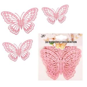 3D Пеперуди за декорация цвят Розов - 12 бр.