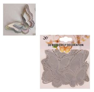 3D Пеперуди за декорация цвят Сребърен - 12 бр.