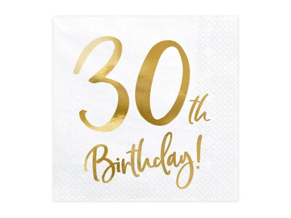 Луксозни парти салфетки със златен надпис 30 th birthday 