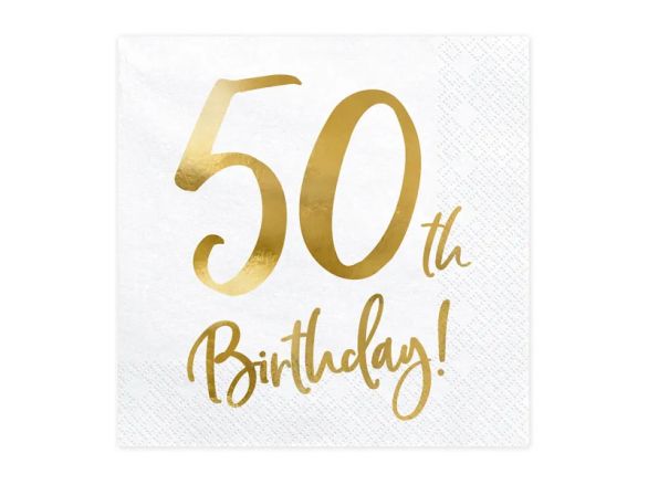 Луксозни парти салфетки със златен надпис 50 th birthday 