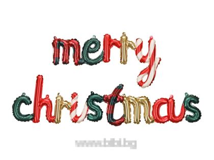 Фолио надпис Merry Christmas червен / зелен / златен
