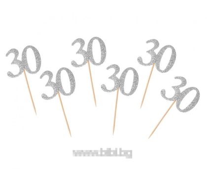 Топер / парти клечки с 30 сребърни - 6 броя