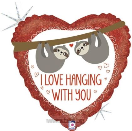 Фолио балон сърце с ленивци и надпис I love Hanging whit you 