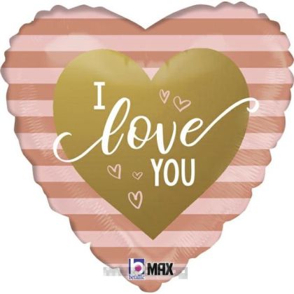 Фолио балон сърце с надпис I love you - gold and rose gold