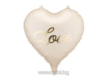 Фолио балон сърце в бежов цвят със златен надпис Love