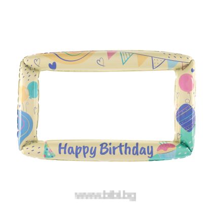 Фолиов балон рамка за снимка с надпис Happy birthday
