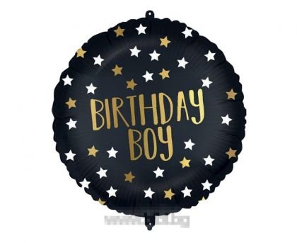 Фолио балон черен кръг със златен надпис Birthday boy