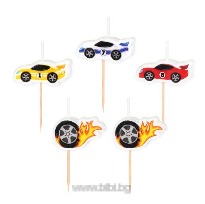 Парти свещички Racing car - 5 броя