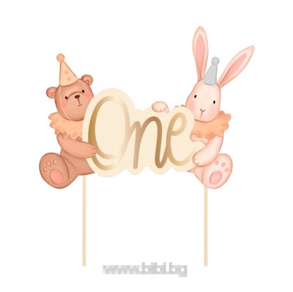 Топер за торта  One с мече и зайче