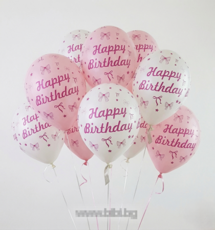 Балон Happy birthday с панделки - 5 броя