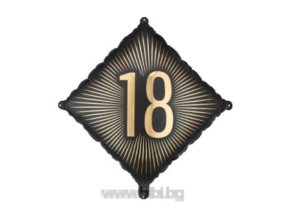 Фолио балон с числото 18 в черно и златно