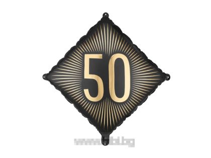 Фолио балон с числото 50 в черно и златно