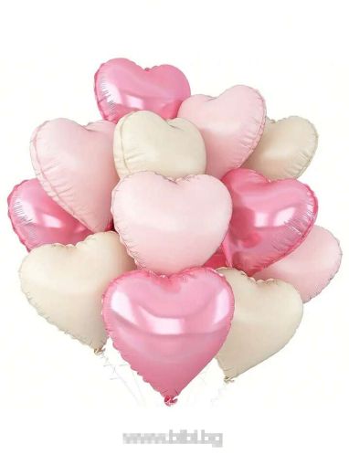 Комплект фолио балони сърца цвят Светло розов , розов и крем / Light pink , pink and cream - 10 броя