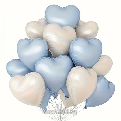 Комплект фолио балони сърца цвят Бледо син и крем / Light blue and cream - 10 броя