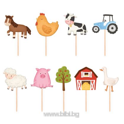 Топери / парти клечки Ферма / Farm - 9 броя