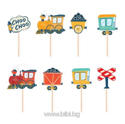 Топери / парти клечки Влак / Train Happy Express - 8 броя