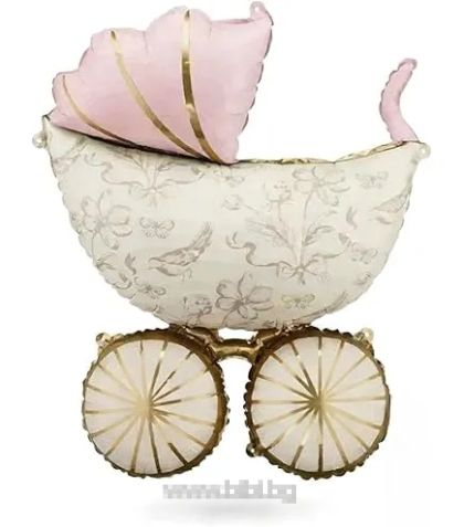 Фолио балон бебешка количка в цвят Розово , бежово и златно / Pink , beige , gold