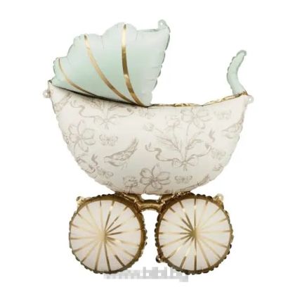 Фолио балон бебешка количка в цвят Мента , бежово и златно / Mint , beige , gold
