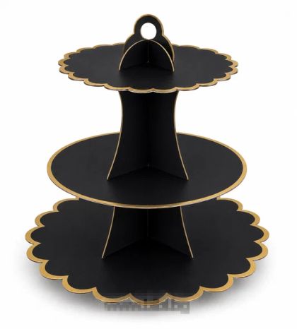 Поставка за мъфини / сладки Черна със златен кант / Black & Gold