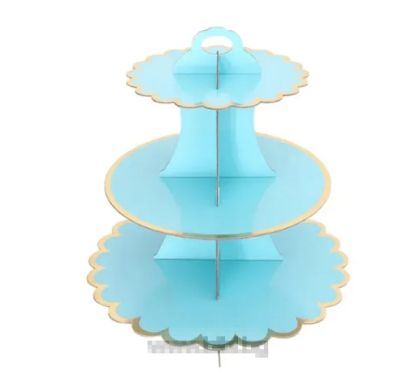Поставка за мъфини / сладки Светло синя със златен кант / Light Blue & Gold