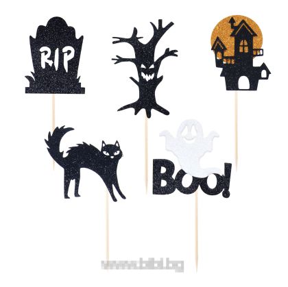 Топери / парти клечки Halloween Boo! / Хелоуин - 5 броя