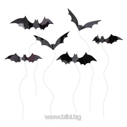 Топери / парти клечки Halloween Bat / Хелоуин Прилеп - 6 броя