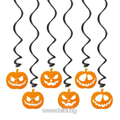Висяща спираловидна декорация Тиква Хелоуин / Hellooween - 6 броя