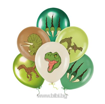 Балони с цветен печат Динозаври / Dinosaurs - 6 броя