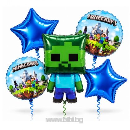 Комплект фолио балони Майнкрафт Зомби / Minecraft - 5 броя
