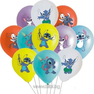 Латексови балони с цветен печат Лило и Стич / Stitch - 10 броя микс цветове
