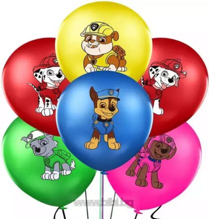Латексови балони с цветен печат Пес Патрул / Paw Patrol - 10 броя микс цветове
