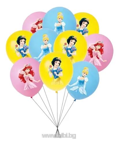 Латексови балони с цветен печат Дисни принцеси / Disney princess - 10 броя