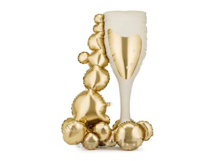 Стоящ фолиев балон Чаша с мехурчета в бежово и златно / Beige & gold