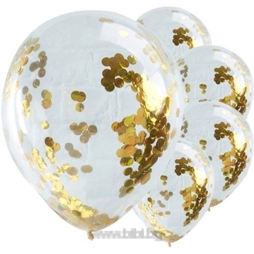 Прозрачен балон 25 см със златни конфети-5 бр./пак.
