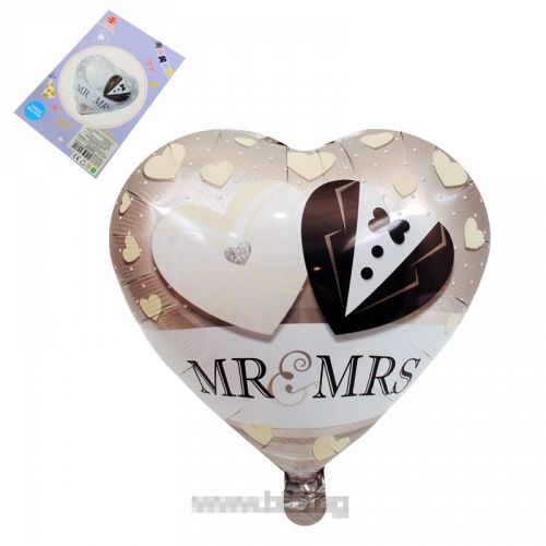 Фолио балон сърце "MR. & MRS"- с хелий 1 бр.