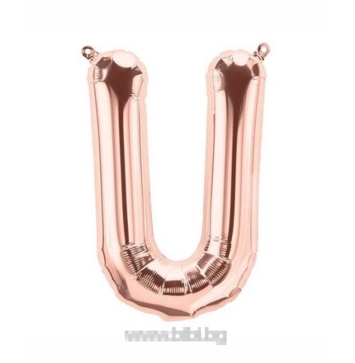 Балон буква "U" розово злато/35 см