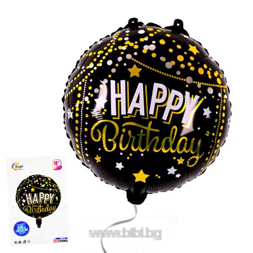 Фолио балон "Happy birthday" черно и златно