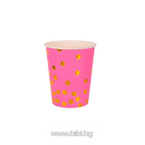 Парти чашки Розови на златни точки