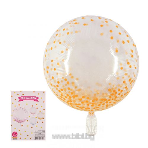 Фолио балон прозрачен на златни конфети