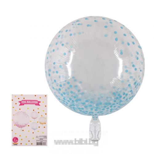 Фолио балон прозрачен на сини конфети