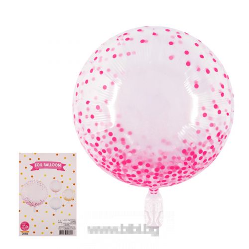 Фолио балон прозрачен на розови конфети